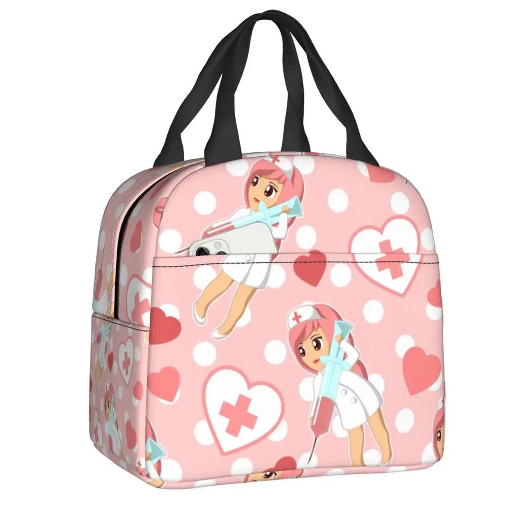 Nurse Tool Pattern Insulated Lunch Tote Bag for Women Nursing Resuable Thermal Cooler Food Lunch Box Work School Travel