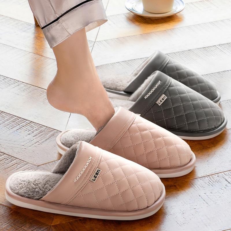 Autumn and winter cotton slippers men's indoor home non-slip floor silent warm velvet winter waterproof slippers women