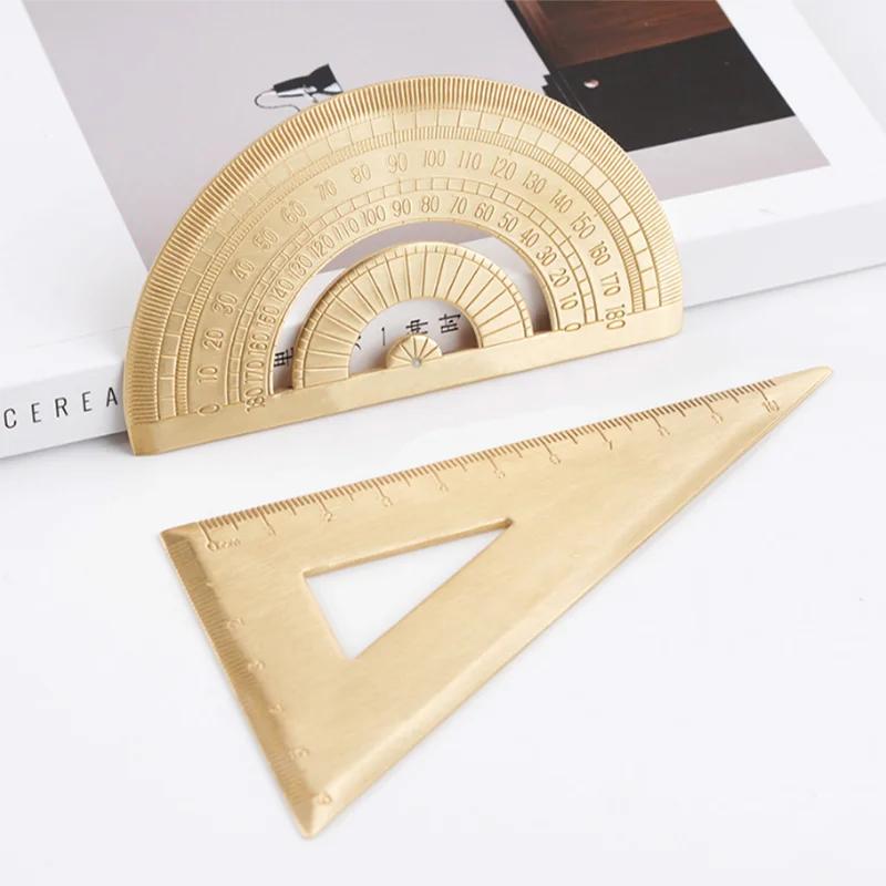 Metal Brass Straight Ruler Vintage Triangle Protractor Measuring Tool Kawaii Painting Drafting Supplies Korean Stationery Office