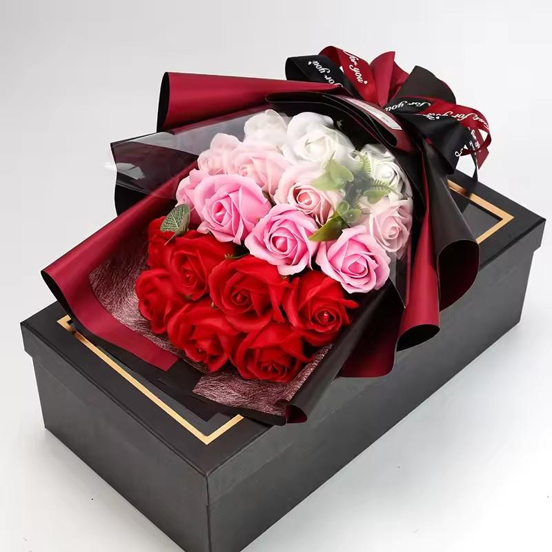 Künstliche Seifenblumen Rosenstrauß Geschenktüten Valentinstag Geburtstagsgeschenk Hochzeit Heimdeko 18 Rosen Seifenstrauß Geschenkbox