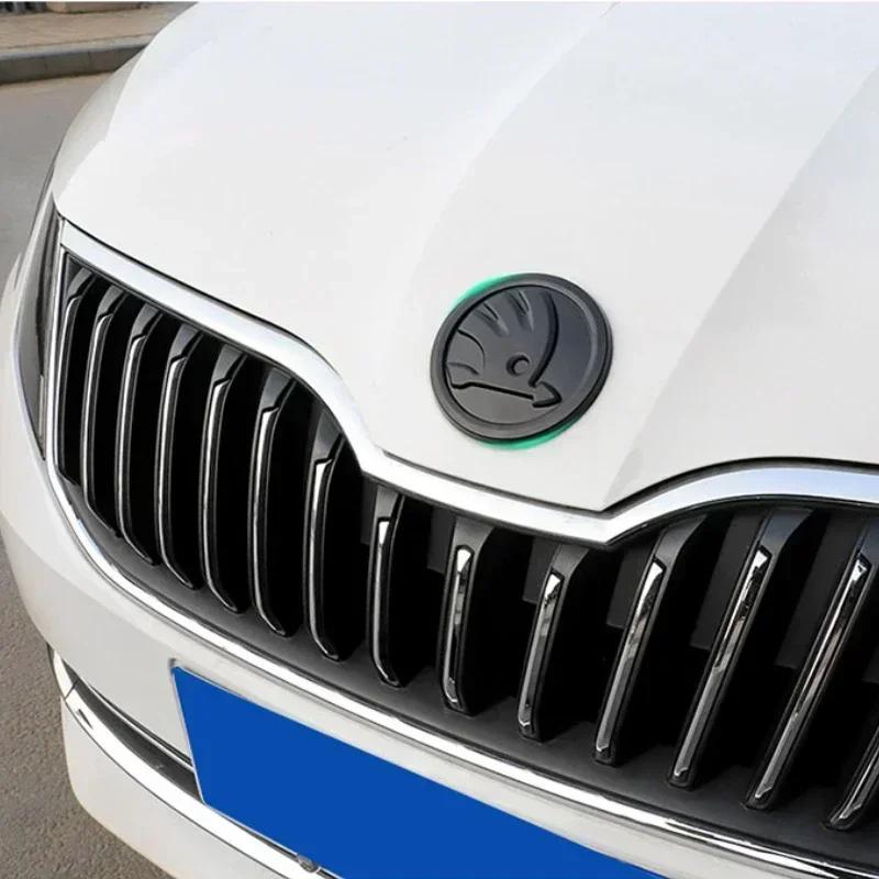 XOWS7 for Skoda 3Pcs Rapid Octavia Fabia Laura Superb 1 2 3 Kodiaq Karoq Car Front Hood Rear Trunk Emblem Steering Wheel Logo Sticker