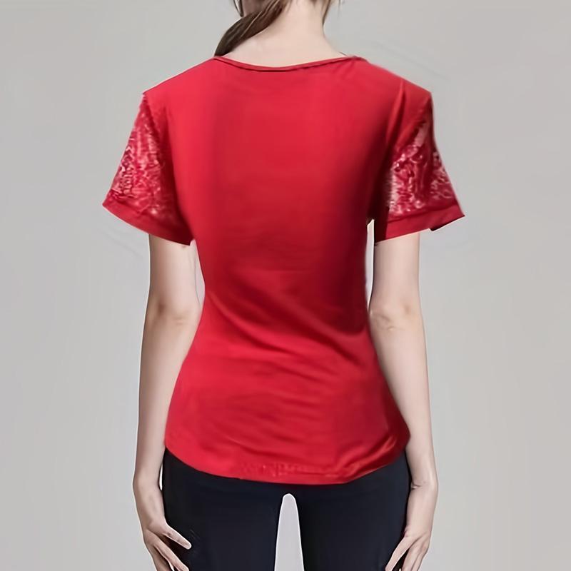 Women Summer Short Sleeve V Neck Pleated Slim Fit T Shirt Top