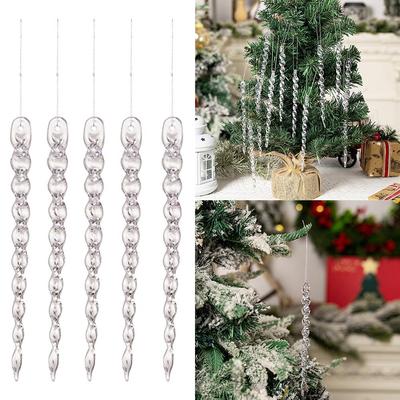 12PCS Clear Christmas Simulation Ice Xmas Tree Hanging Clear Fake Icicle Winter Party New Year Navidad For Home Decor G2D7