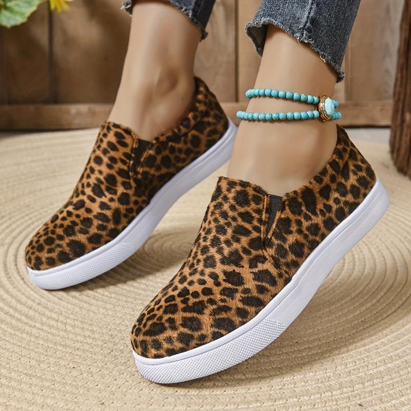 Comfortable Women's Chic Leopard Print Slip-On Sneakers Synthetic Faux Leather Insole