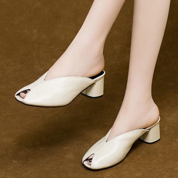 Fashion Shoes For Women Outside Slides Height Sandals Leather Woman Slippers Mules Summer 2024 Trend Waterproof With Premium Pvc