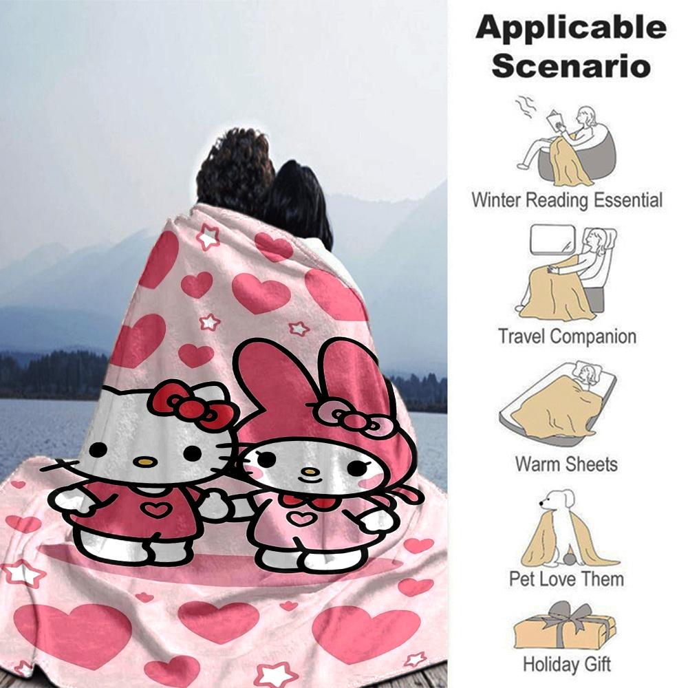 1pc Hello Kitty My Melody blanket Lightweight Flannel Throw for Sofa Bed Travel Camping Livingroom Office Couch Chair
