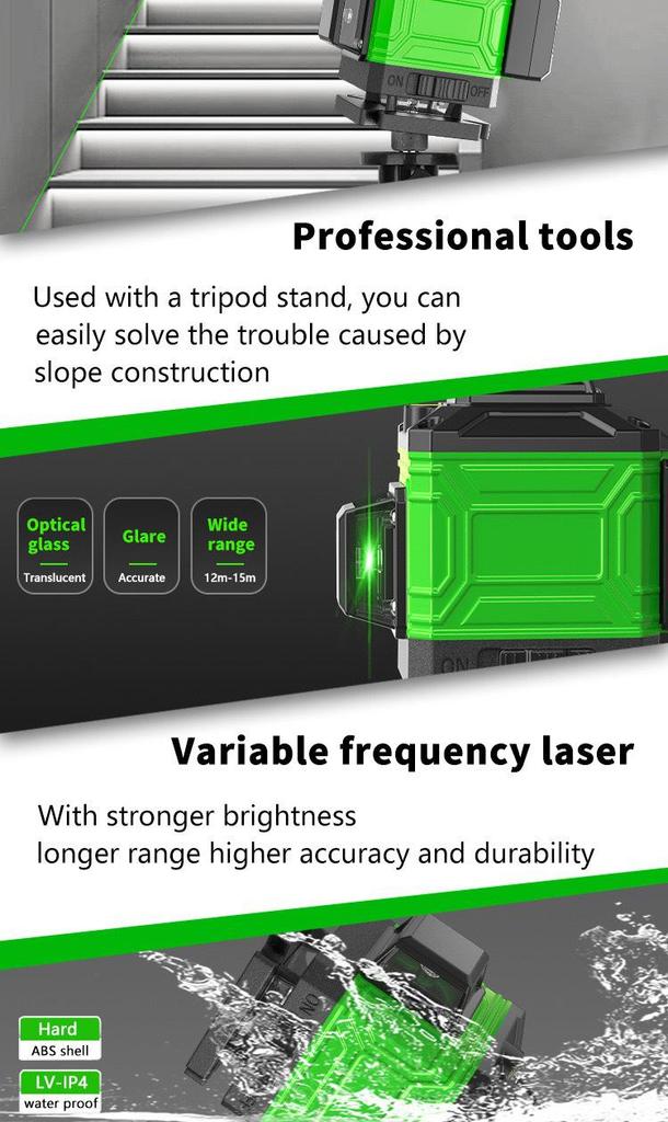 Model A Green Infrared Laser Level with 8/12/16 Lines and Floor/Wall Stickers for Cross-Border Use