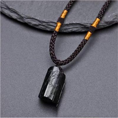Natural Black Tourmaline Necklace with Raw Stone Pendant