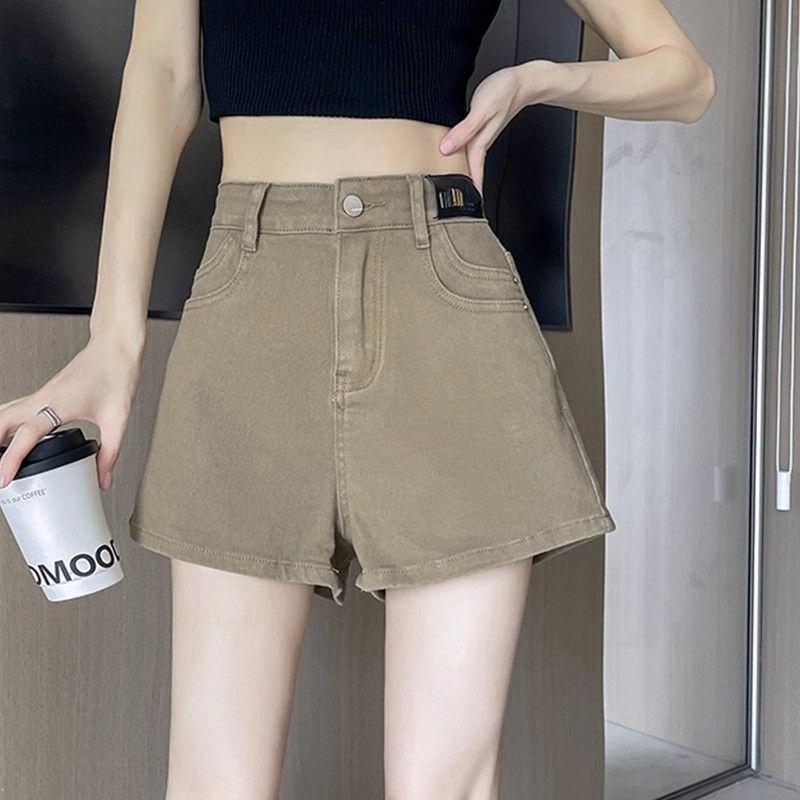 Women's 2026 High-Waisted Khaki Denim Shorts - Summer Fashion, Loose Wide-Leg Slimming Hot Pants