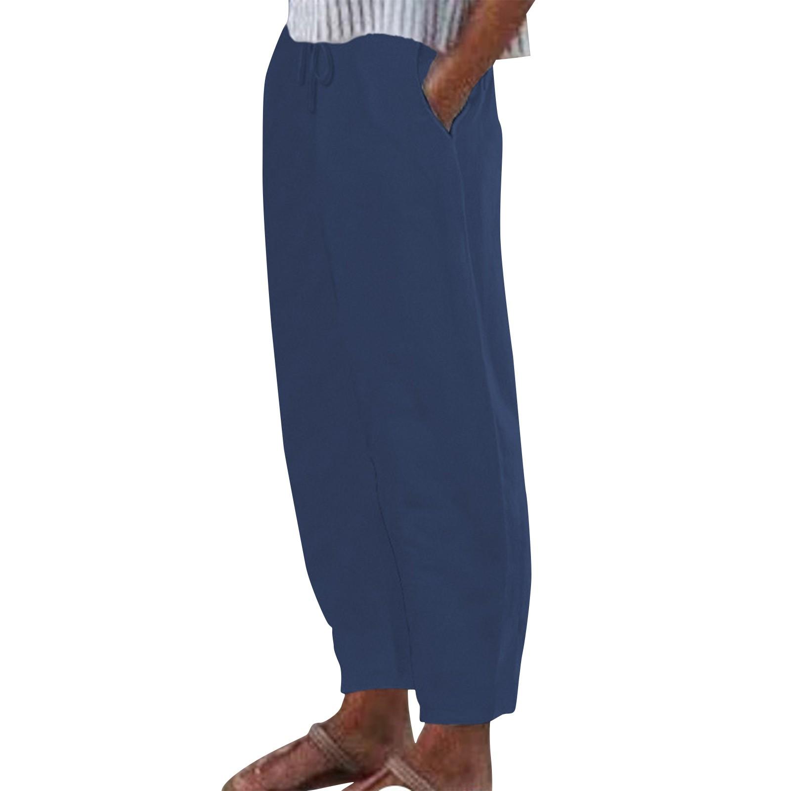 

Women s Casual Fashion Solid Colour Cotton Linen Casual Pants Wide Leg Trousers Sweatpants With Pockets XXL