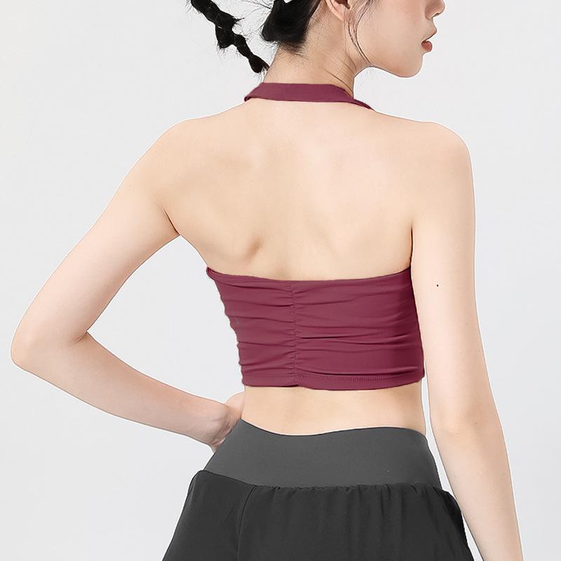 Neck-hanging Large-breasted Beautiful Back Sports Underwear Women's Running Quick-drying Shockproof Gathering Fitness Bra, Wearing Yoga Vest