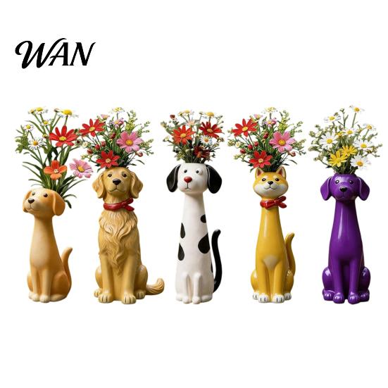 Small Vase Quirky Dog Handcrafted Whimsical Animal Flower Resin Decorative Floral Plants for Desk Shelf Boho Home Decor Gift Lovers Table Centerpiece