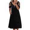 Women's Casual Fashion Solid Color Hollow Short Sleeve Zipper V-Neck Dress