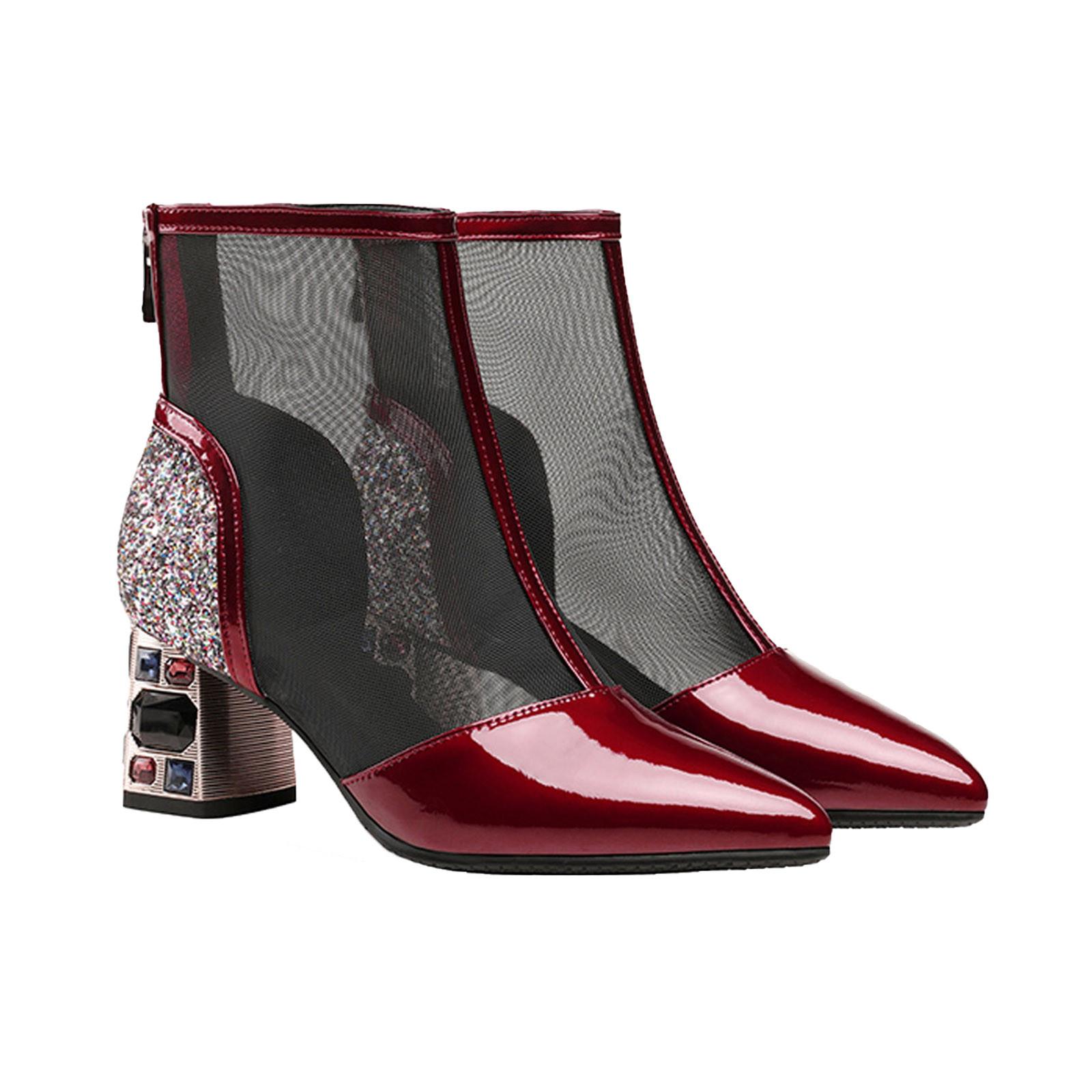 Сапоги Женская обувь Противоскользящие ботинки с острым носком на тонком каблуке и сеткой — фото 7