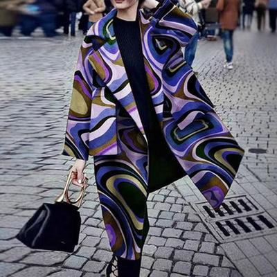 2025 Herbst/Winter Damen Casual Langer Wollmantel mit Print