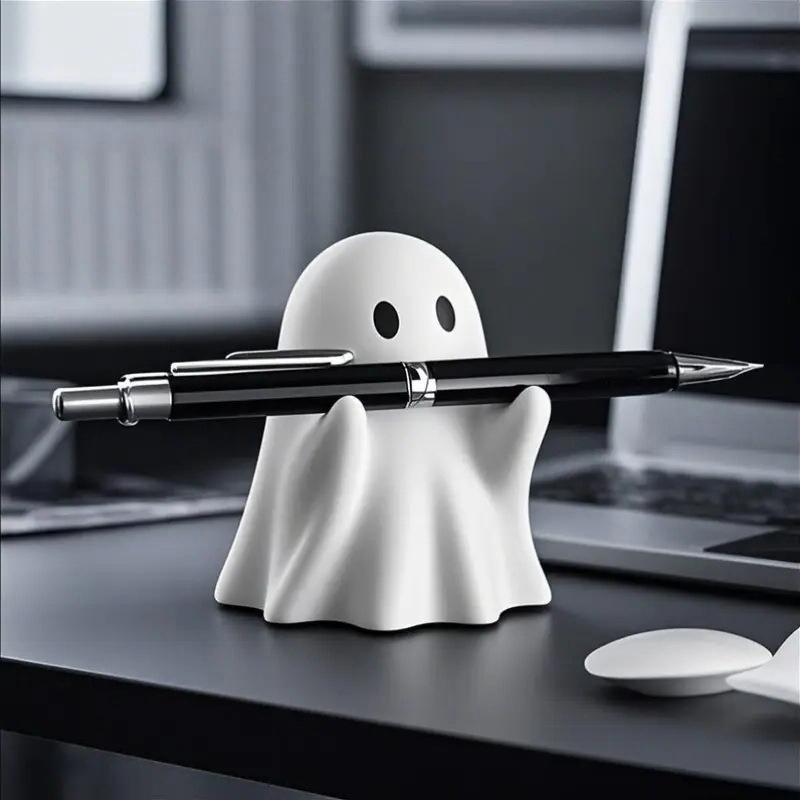 Lovely Ghost Pen Holder - Cute Cartoon Desktop Ornament, Creative Figurine for Halloween Decoration & Gifts