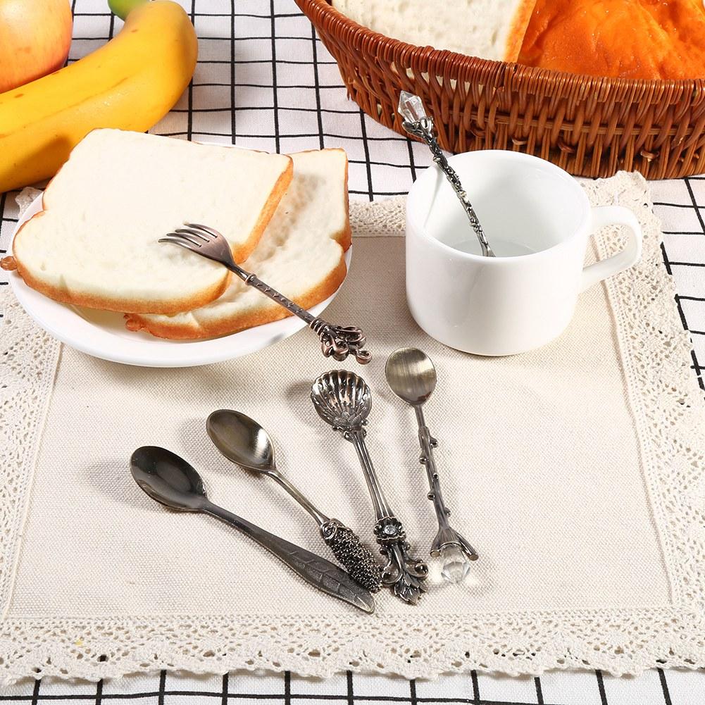 

6Pcs Set Vintage Royal Style Metal Mini Coffee Spoons and Fork Kitchen Fruit Coffee Accessories Bronze