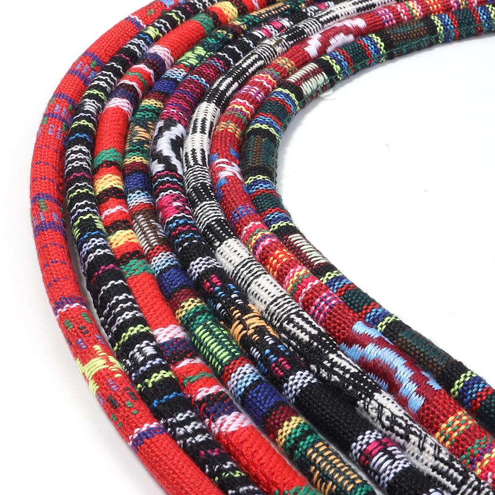 5Yards 6mm Round Cotton Cord Colorful Ethnic Style Cord Rope String For DIY Handmade Clothing Sewing Jewelry Making Accessories