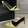 Patent Leather Pointed Toe Fashion Women Slippers Summer Open Toe Slide Sandals Elegant Party Thin Heel Non Slip  Shoes