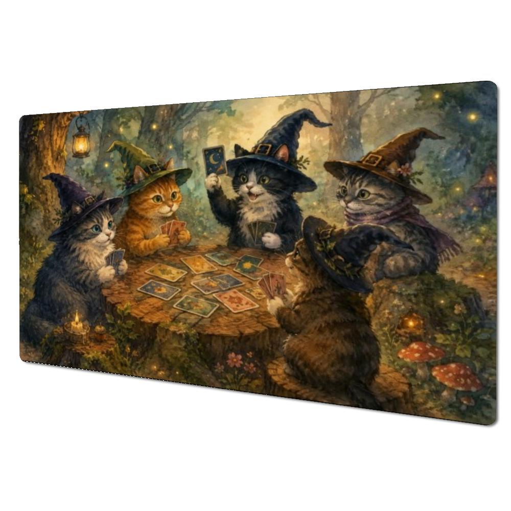 Witch Cats Play Cards Magic Forest Large TCG Playmat MTG Mat Anti-Slip Stitched Edge Durable Commander Desk tapete magic mtg
