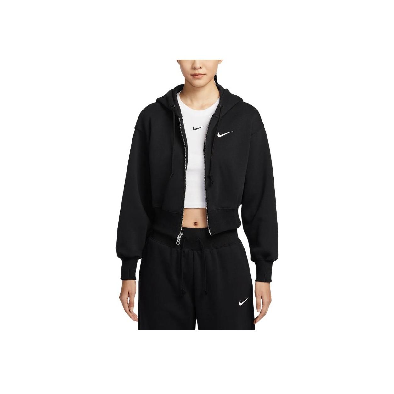 Nike Loose Short Hooded Zip Long Sleeve Jacket Women Jackets Black HJ0941-010 S