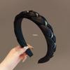 Elegant Black Braided Rhinestone Headband: Versatile Wide-Edge Hair Accessory