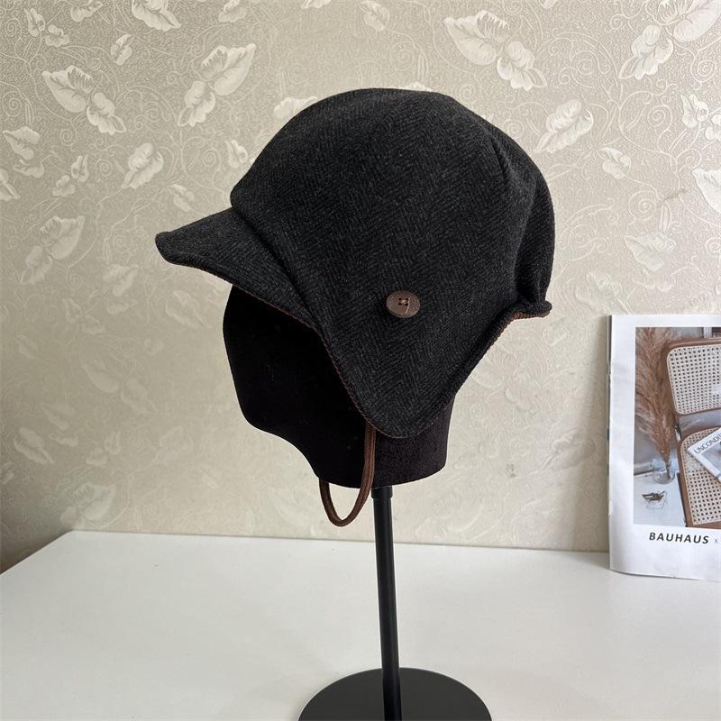 Autumn and Winter New Woolen Men's and Women's Outdoor Corduroy Warm and Cold Ear Protection Hats