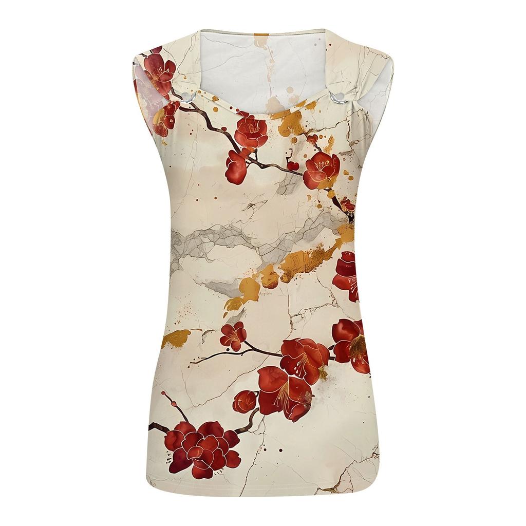Womens Tank Top V Neck Basic Printed Casual Flowy Sleeveless Deep Side Cut Tops For Women