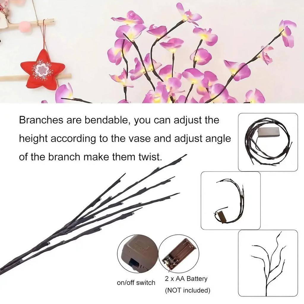 STOENGO 20 LED Willow Branch Lights - Perfect for Home, Bedroom, Wedding, Christmas, Valentine's, Mother's Day Decor