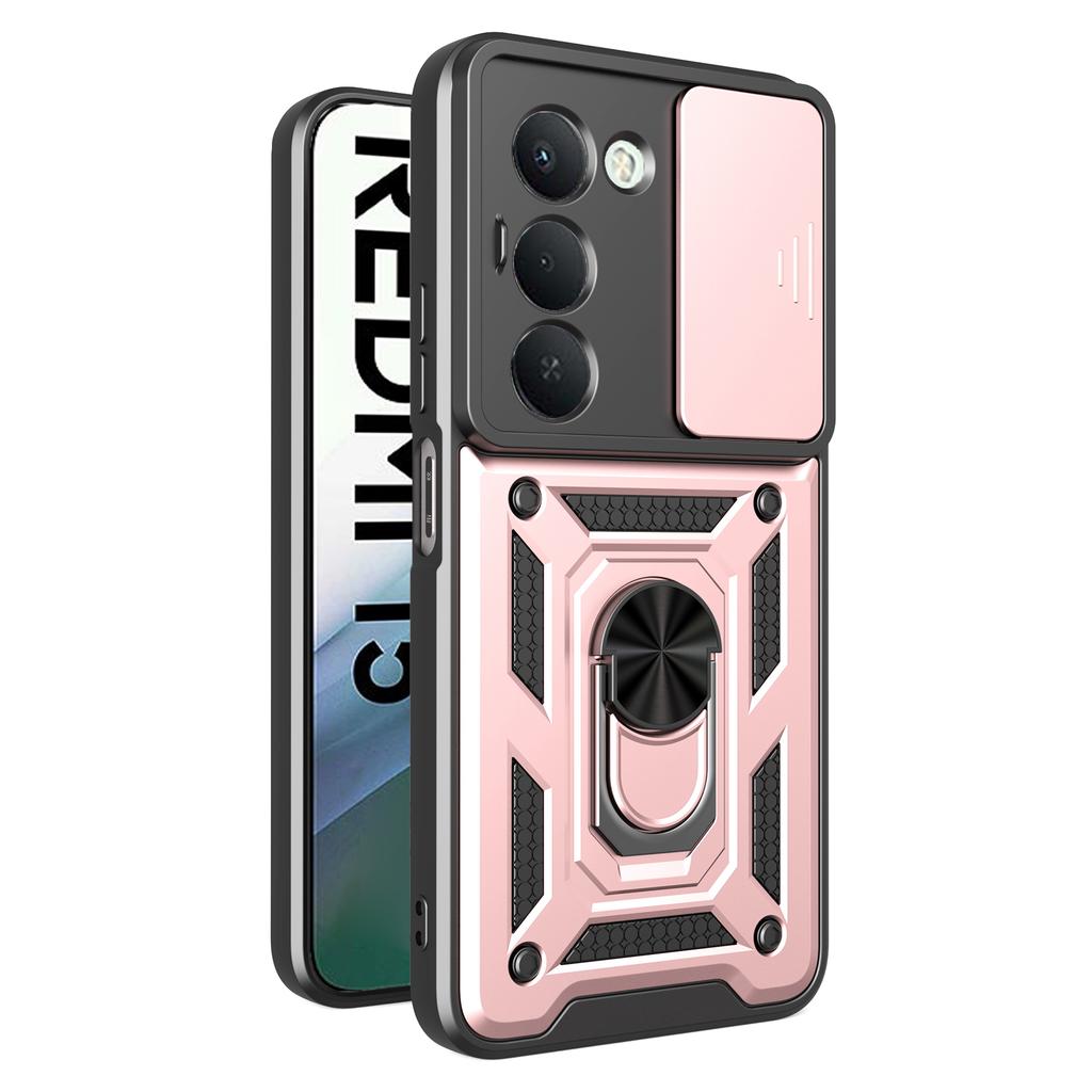 For Xiaomi Redmi 15 4G (EU) (171mm) Case Kickstand PC+TPU Phone Cover with Camera Lens Slider