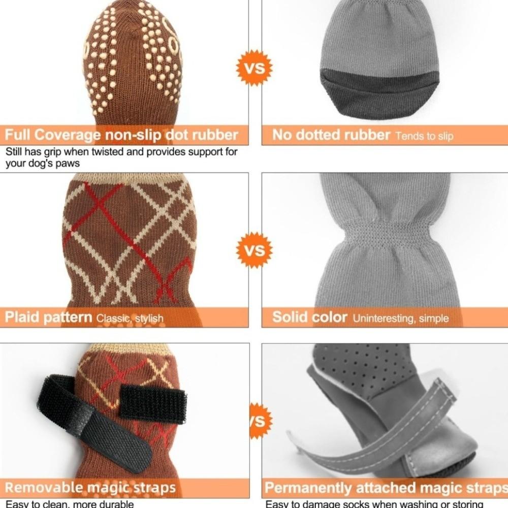 4 Stück/Set Verstellbare Rutschfeste Hundesocken Verdickte Welpen Warmsocken Haustier Pfotenschutz für Alle Jahreszeiten