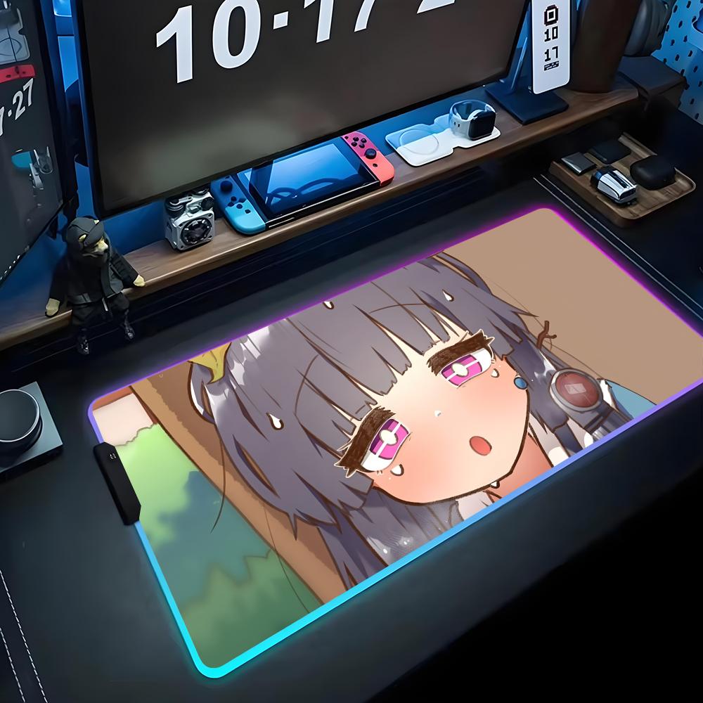 miyu blue archive Mouse Pad RGB Gaming Mousepad Big LED Pad PC Desk Mat Luminous Mouse Pad Large Keyboard Mats Table Rug With