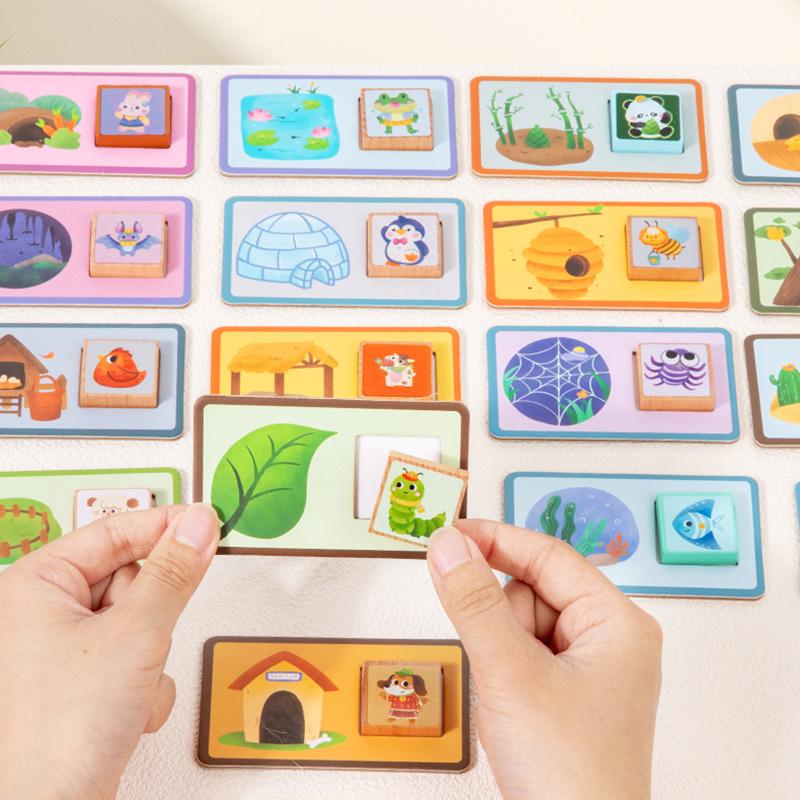 Baby Animals Matching Game Montessori Wooden Toys Thinking Logice Trainting Shape Cognition Education Parish Classroom Material
