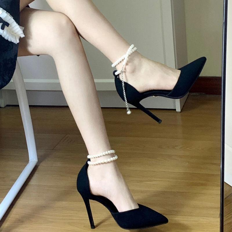 One-word sandals summer xianfeng spring and autumn thin heels pointed high heels small fresh single shoes