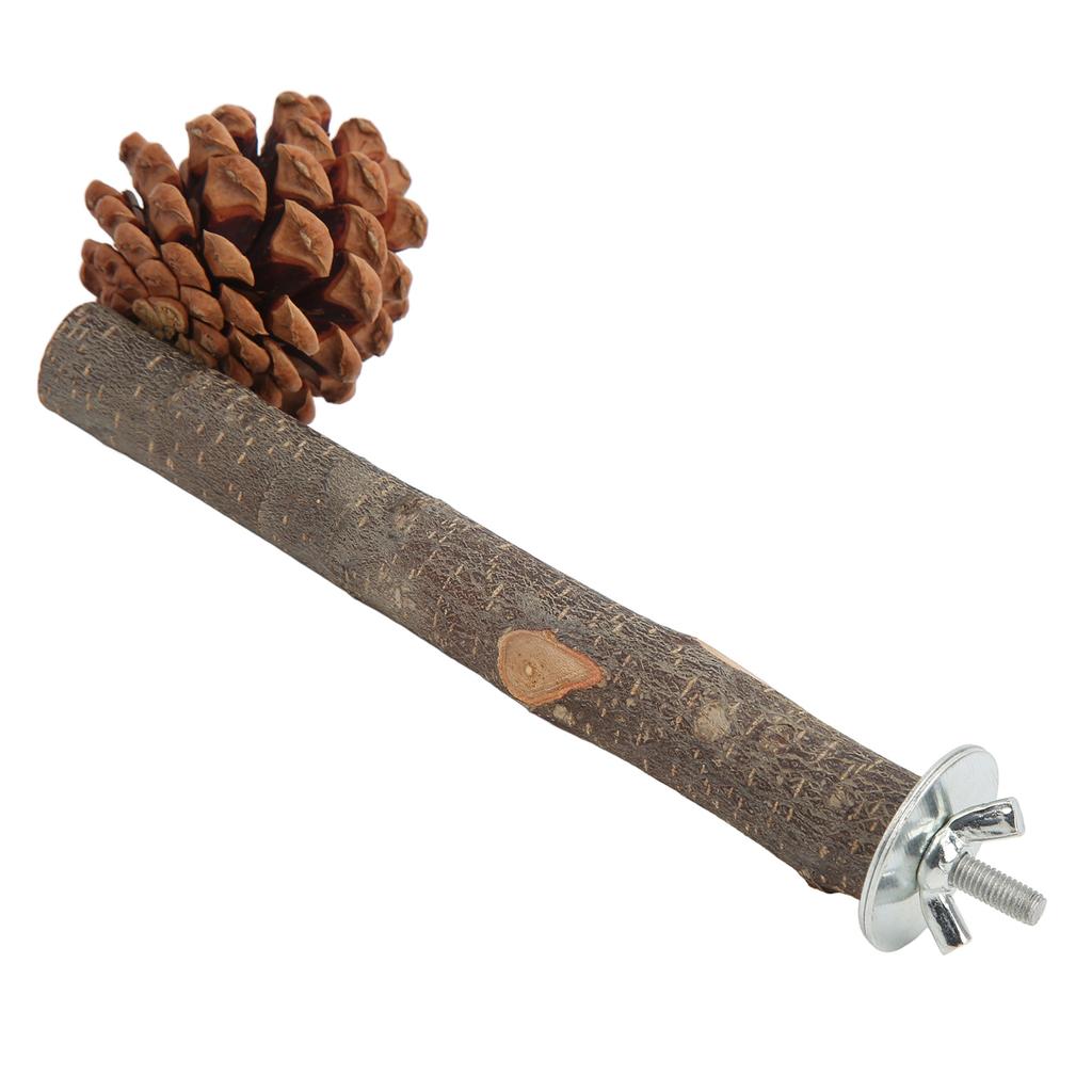 Natural Perch Bird Stand Pole Chewable Applewood Bird Perch Cage Accessories with Pine Cone for Parakeets
