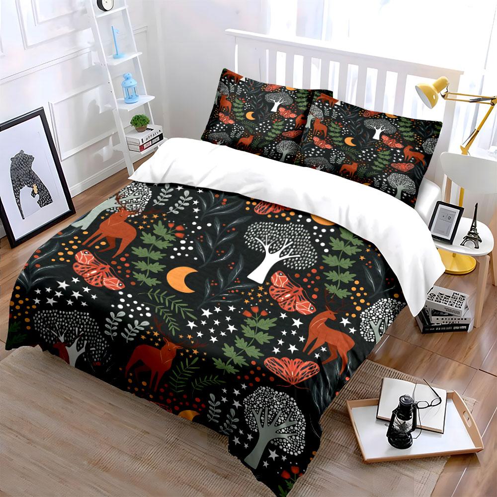 "Forest Deer and Nature Pattern" Bedding Duvet Cover Set (1*Duvet Cover 2*Pillowcases, without duvet insert)