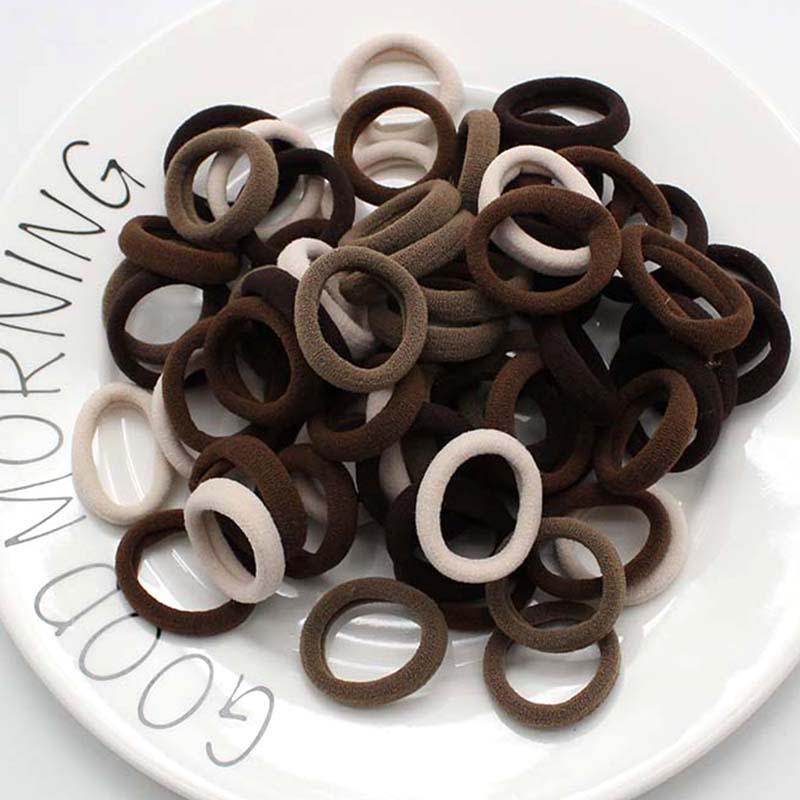 50 Stück/Los Schwarz Bunt Scrunchies Kaffee Rosa Gummiband Seil Stirnband Haargummis 3CM Weiß Elastische Haargummis Für Mädchen