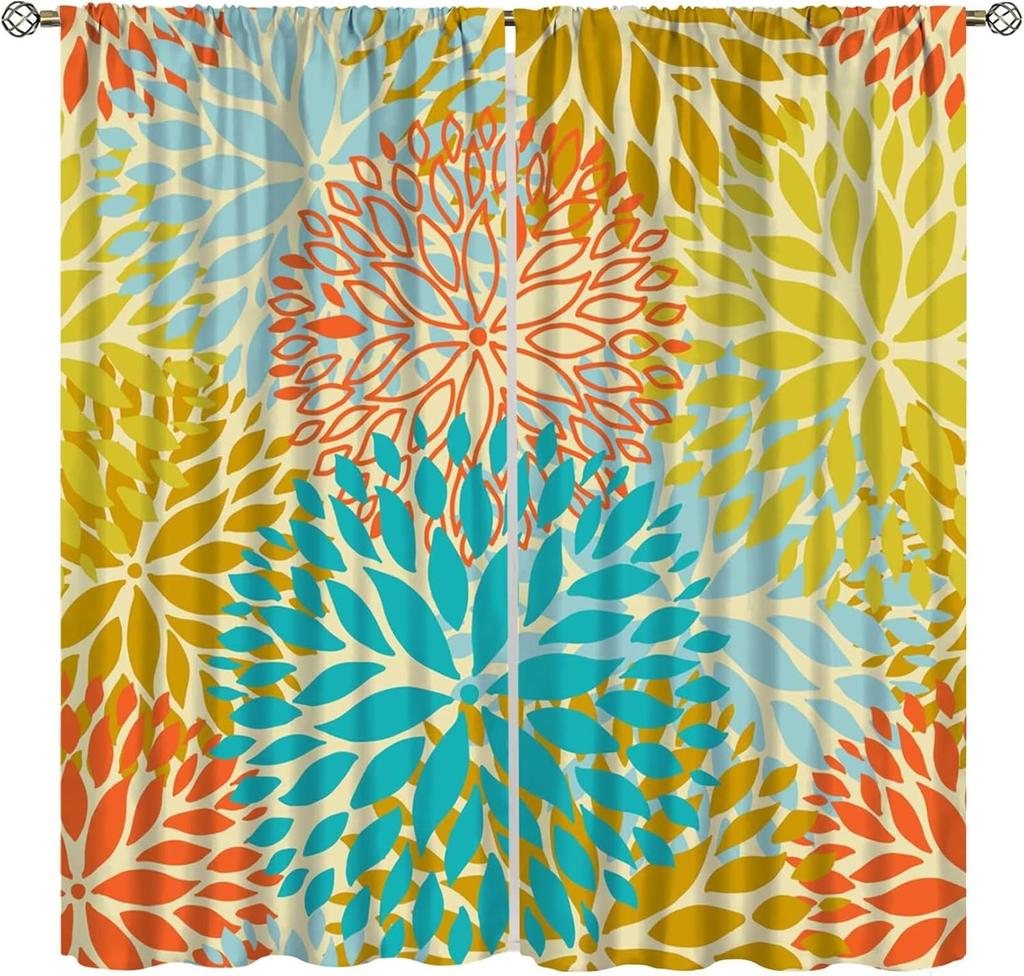 Colorful Floral Curtains Dahlia Flower Window Treatments Living Room Bedroom Kitchen Bohemian Light Blocking Made Of Polyester Sitting Treatment