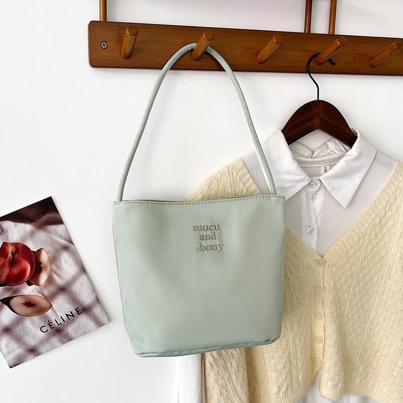 Water Bucket Bag For Women With Embroidery Nylon Casual Small Crossbody Purse For Daily Use