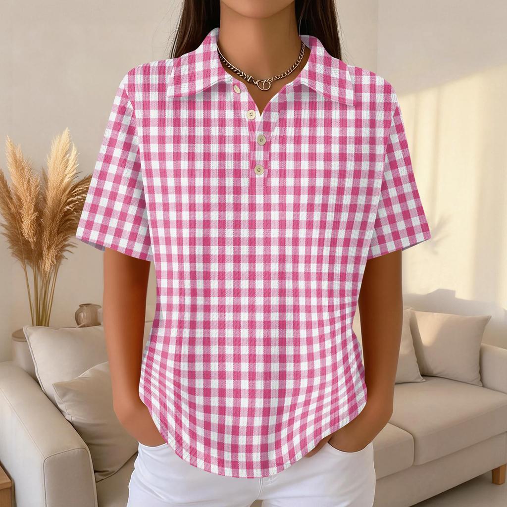 Women's Fashion Casual Lapel Short Sleeve Color Shirt Women's Up Tops