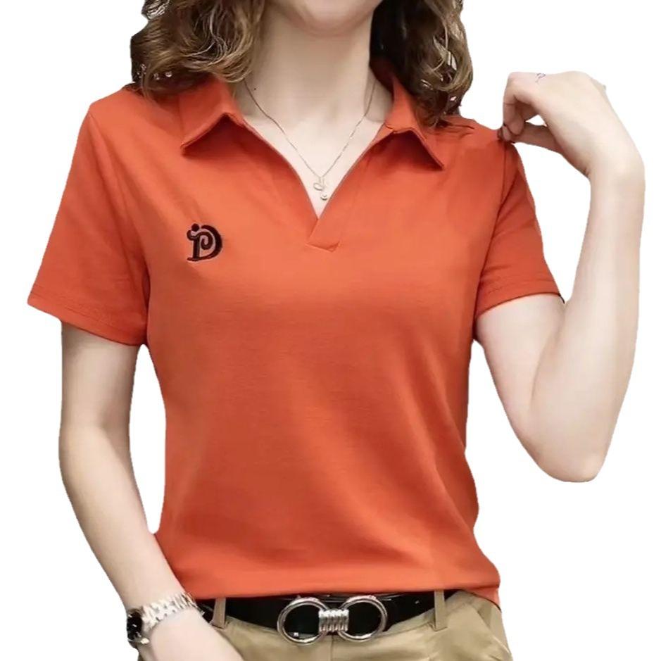 Women's Polo Shirt V-neck Short-sleeved T-shirt for Women's Summer New Fashionable Age-reducing Casual Top