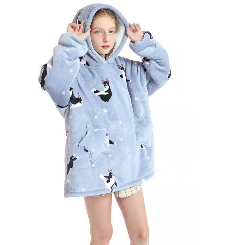 Kids Wearable Blanket Hooded Sweatshirt Cozy Cotton TV Fall Winter Home Use