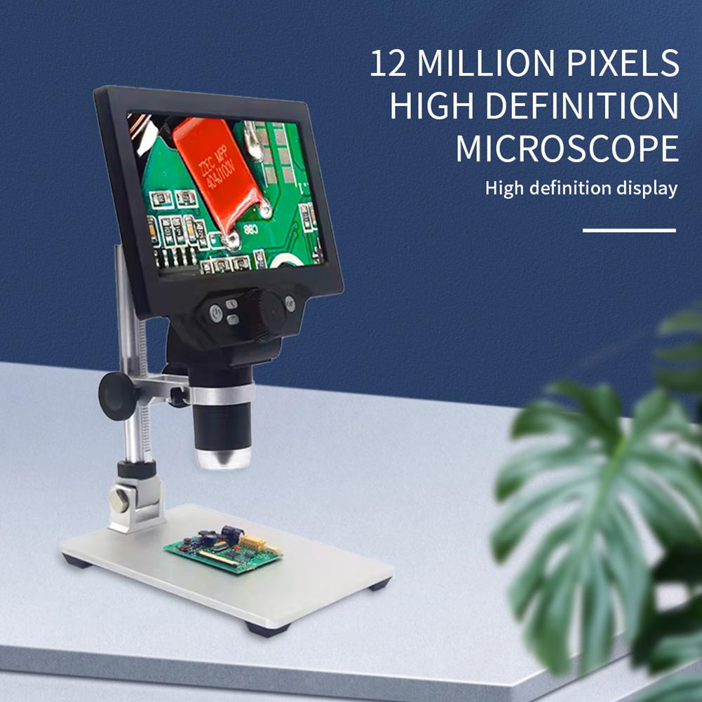 1200X Digital USB Microscope with 8 LED Light 7inch LCD Video Soldering Microscope Portable Microscopes for Soldering PCB Repair