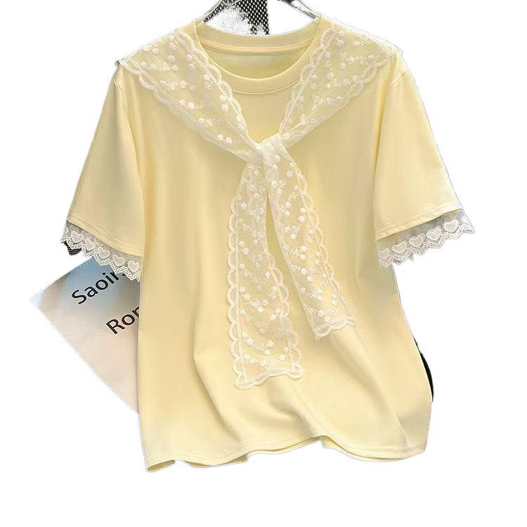 2026 Summer Plus Size Short-Sleeve Lace T-Shirt for Women - Flattering & Slimming