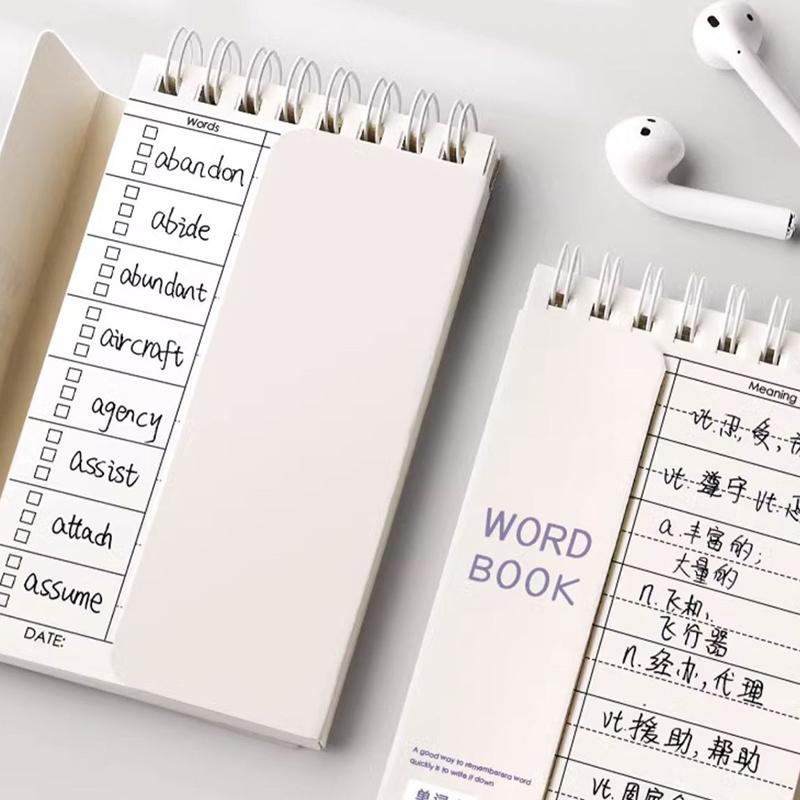 Tragbarer Vokabel-Merknotsblock - Kurzschrift-Spiralheft zur Planung und zum Auswendiglernen mit Abdeckfunktion