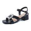Crystal flower sweet thick heel middle heel with sandals summer new simple Korean version leak toe sandals women