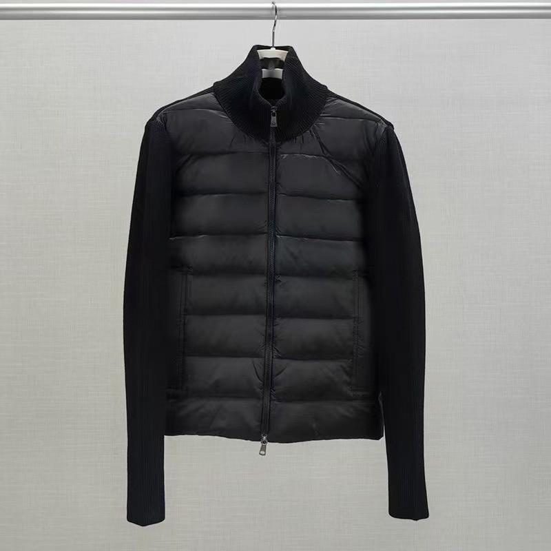 Mens Lightweight Down Jacket With Wool Knit Panel Stand Collar Zip Front Regular Fit Winter Outdoor