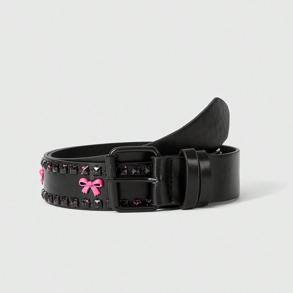 Metal Bow Style Buckle Belt With Circular Embellishments Casual Pants Jeans