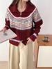 Korean Retro Fair Isle Knit Cardigan - Women's Autumn/Winter 2026 Loose Style