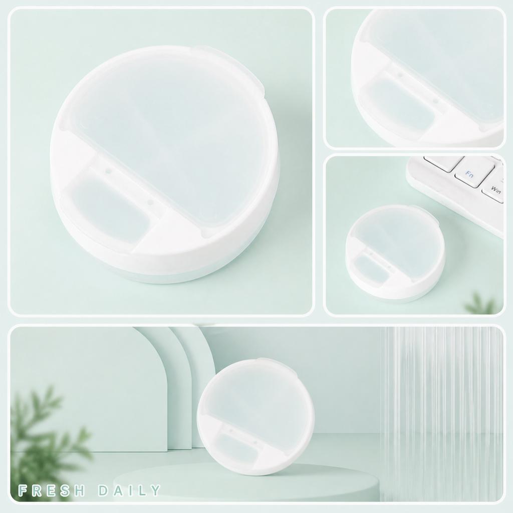 Round Portable 4 Compartment Pill Organizer Box Travel Medicine Storage Case with Secure Lid for Daily Use and Home Office